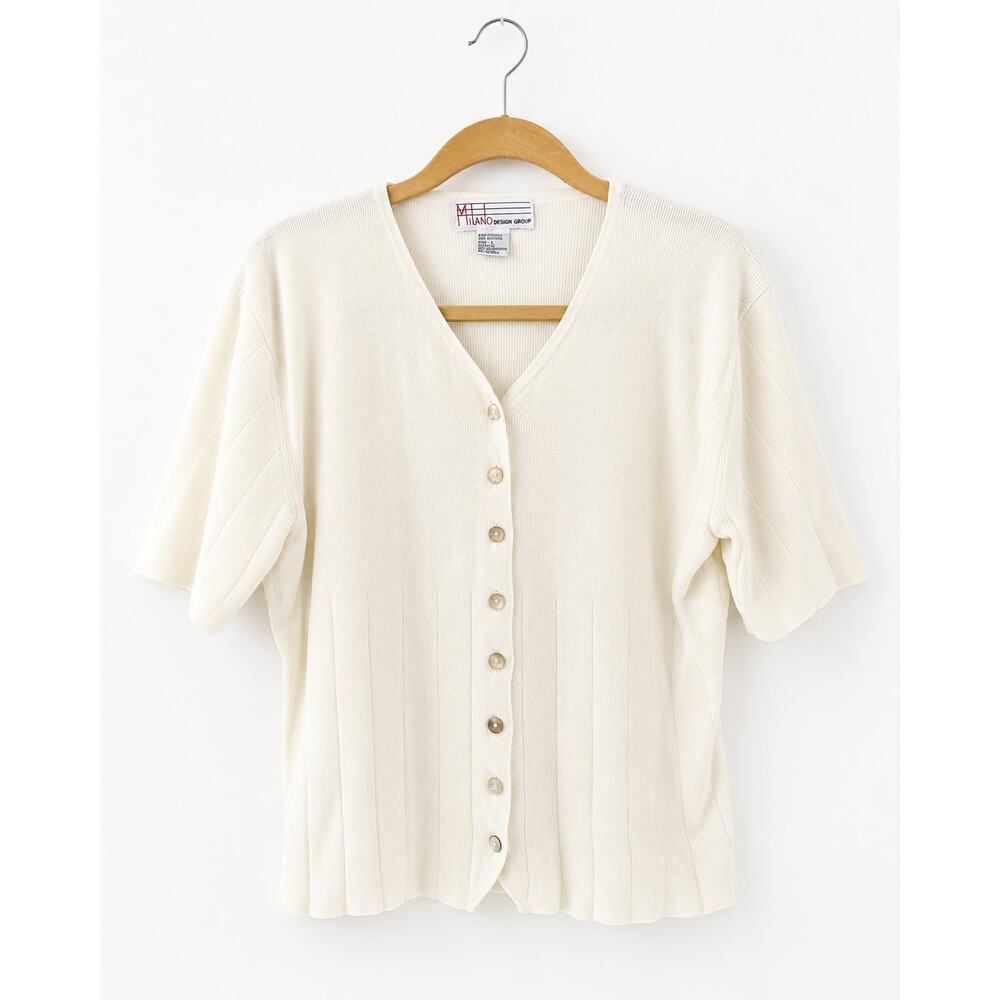 Vintage Milano Design Group Ivory Knit Button Front Cardigan Top L Cottagecore